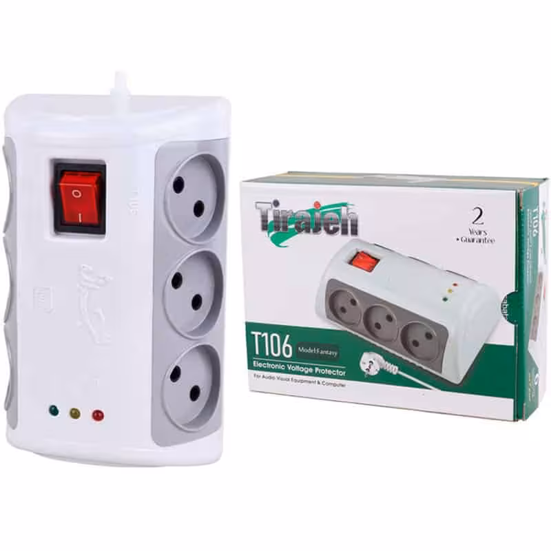 محافظ برق کامپیوتر و صوتی تصویری 6 خانه تیراژه T106 با کابل 3 متری
