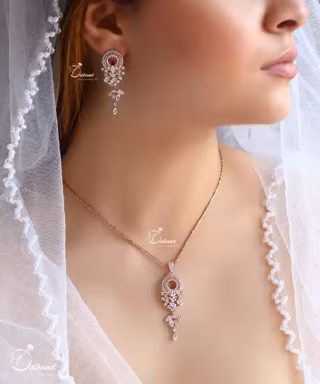 💍نیم ست جواهری  رزگلد و طلا سفید‌‌‌‌‌‌‌ ‌‌