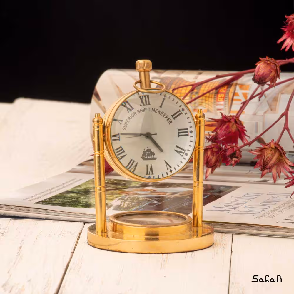 ساعت برنجی هندی طلایی دو پایه