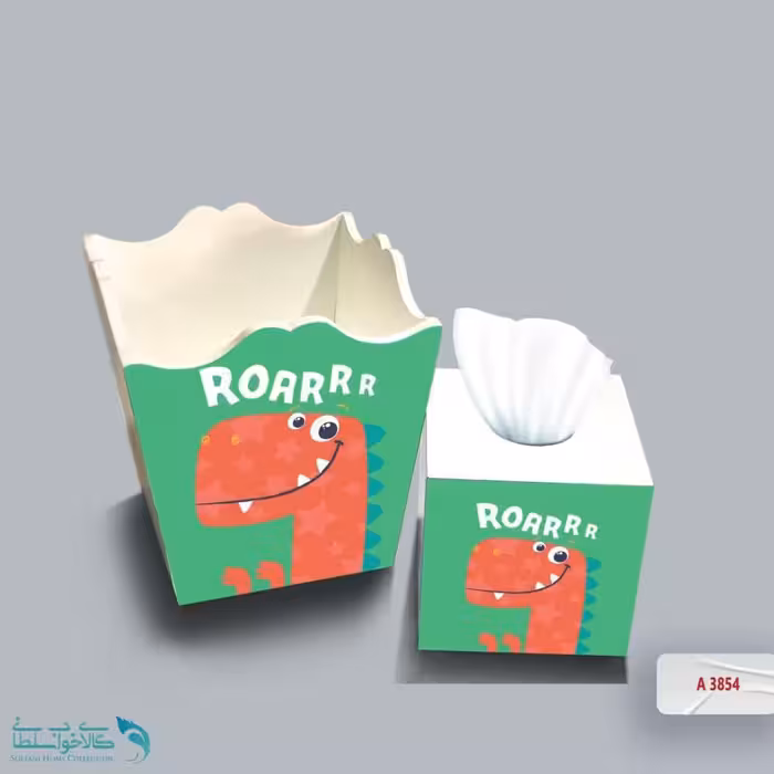 ست سطل و جا دستمال چوبی کودک طرح دایناسور خوشحال کد A3854