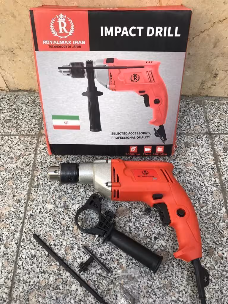 دریل 13 گیربکسی چکشی نیم تنه فلزی 1000 وات رویال مدل GTR1000W