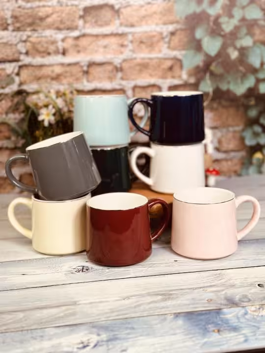 ماگ فنجانی ساده لبه طلایی کد 9996