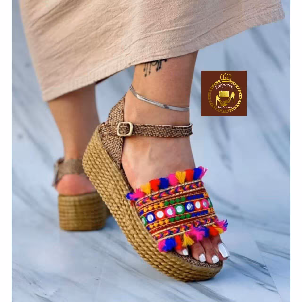 صندل لژدار کنفی هنری زنانه