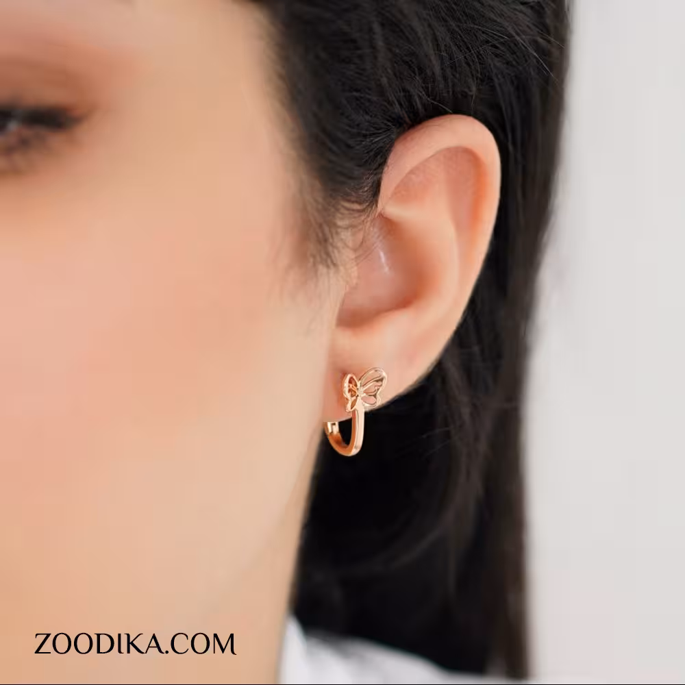 گوشواره ژوپینگ مدل پروانه طرح طلا رنگ ثابت ضد حساسیت کد AAC-522