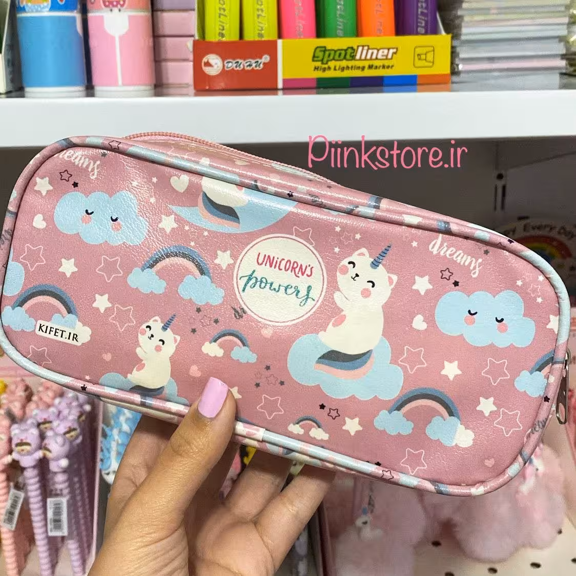 جامدادی فانتزی گربه صورتی تکشاخ جادار و باکیفیت کیف و کوله مدرسه 