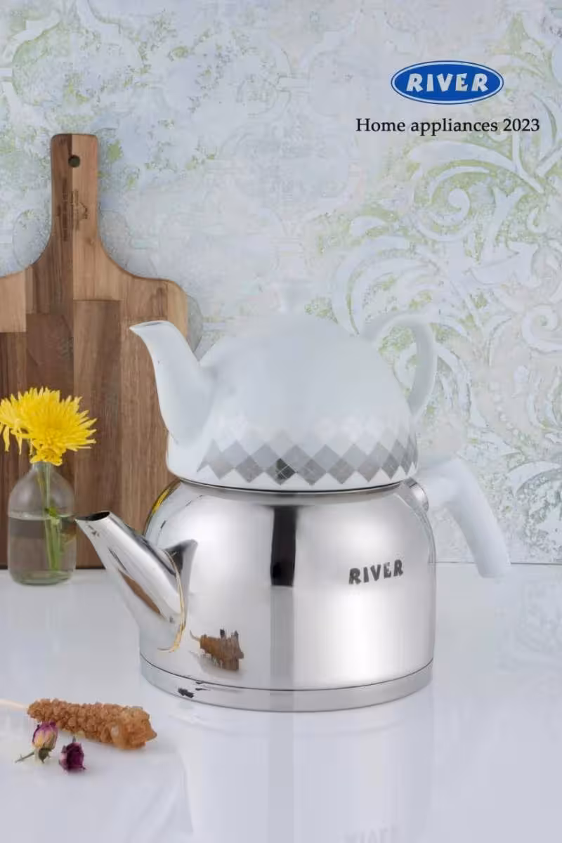 کتری قوری استیل لوله 2/7لیتر دسته سفید ریور کد 3891