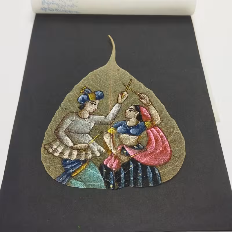 نقاشی قدیمی بر روی برگ انجیر طبیعی (هندی) شماره 18