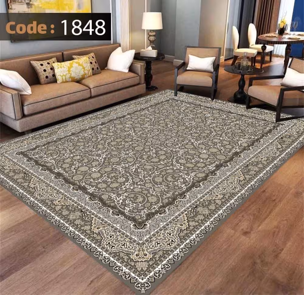 کاورفرش روفرشی دورکشدار گوشه لیفه ای طوسی کرم کد 1848