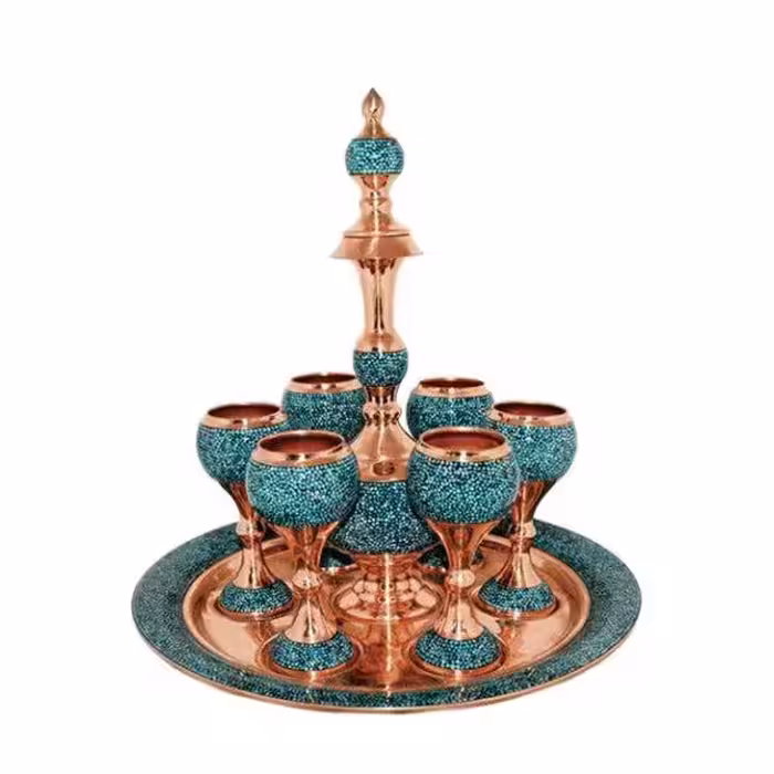 سرویس شربت خوری فیروزه کوبی کوچک بدون سینی کد 1060