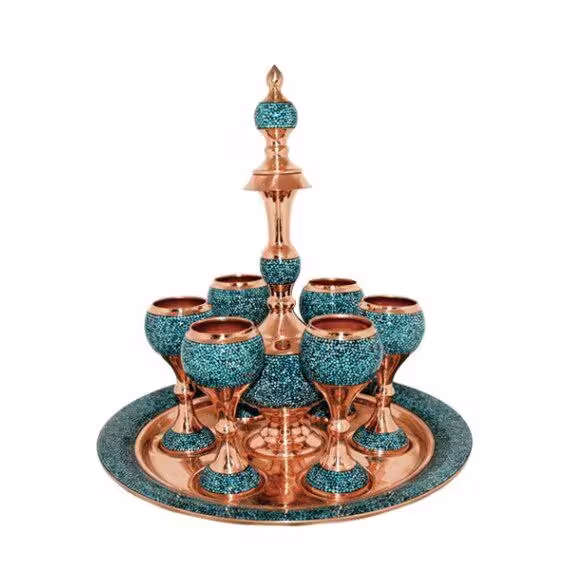 سرویس شربت خوری فیروزه کوبی کوچک بدون سینی کد 1060