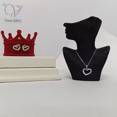 نیم ست نقره زنانه طرح قلب تو خالی ظریف کد 8808