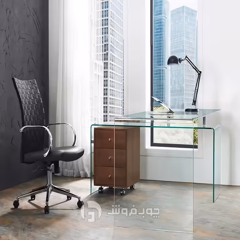 میز مدیریت شیشه ای چوب فروش کد GKM132