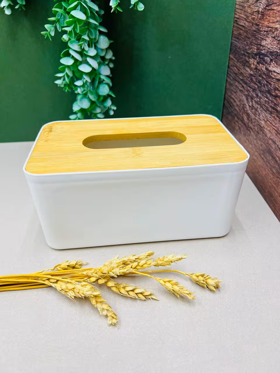 جا دستمال مستطیل چوبی بامبو bm77