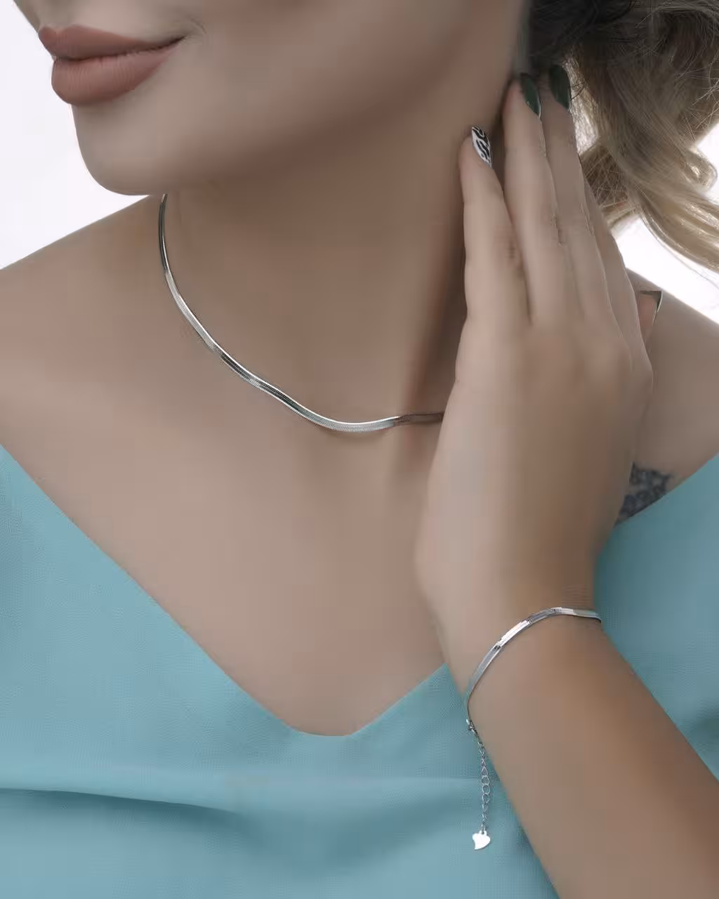 ست گردنبند و دستبند هرینگبون ماری ایتالیایی نقره 45 سانت کد 20576