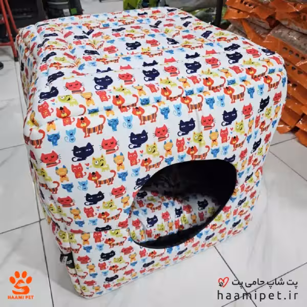 کلبه، تشک و مبل سگ و گربه 3 حالته طرح گربه های کیوت