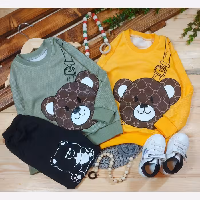 ست بلند اسپورت خرس کیفی فانریپ دورنگ طرح markez فانریپ عالی سایز  45 و 50 و 55