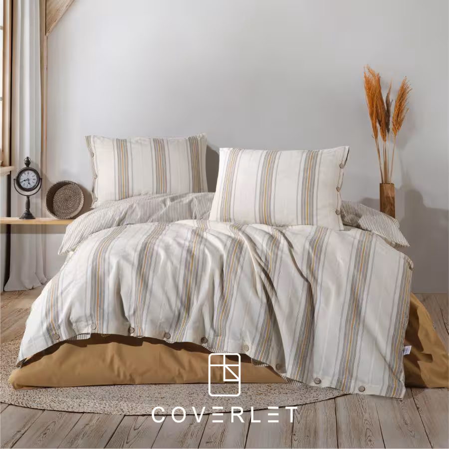 روتختی راه‌راه کرم و خردلی دونفره مدل imre