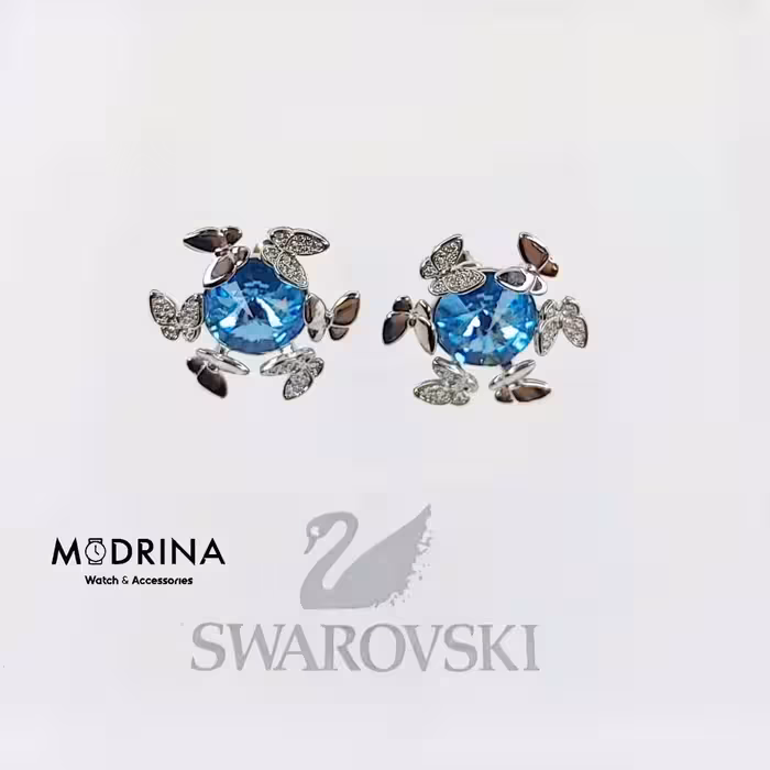 گوشواره کریستال آبی و پروانه سواروسکی Swarovski