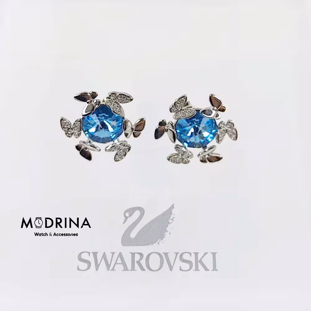 گوشواره کریستال آبی و پروانه سواروسکی Swarovski