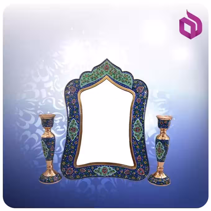 ست آینه مستطیل و جفت شمعدان مس و پرداز