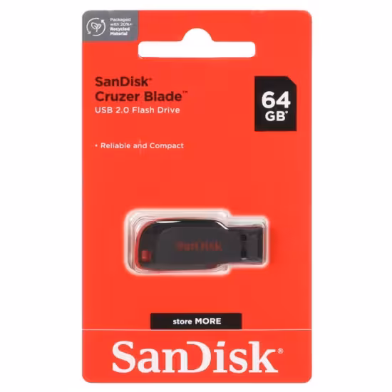 فلش مموری سن دیسک مدل Cruzer Blade USB2.0 ظرفیت 64 گیگابایت