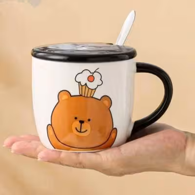 ماگ سرامیکی درب دار حیوانات بازیگوش