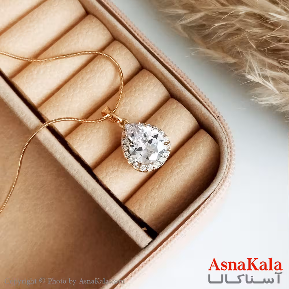 گردنبند ژوپینگ اصل زنانه مدل اشک نگینی رنگ طلایی کد GNB16516W