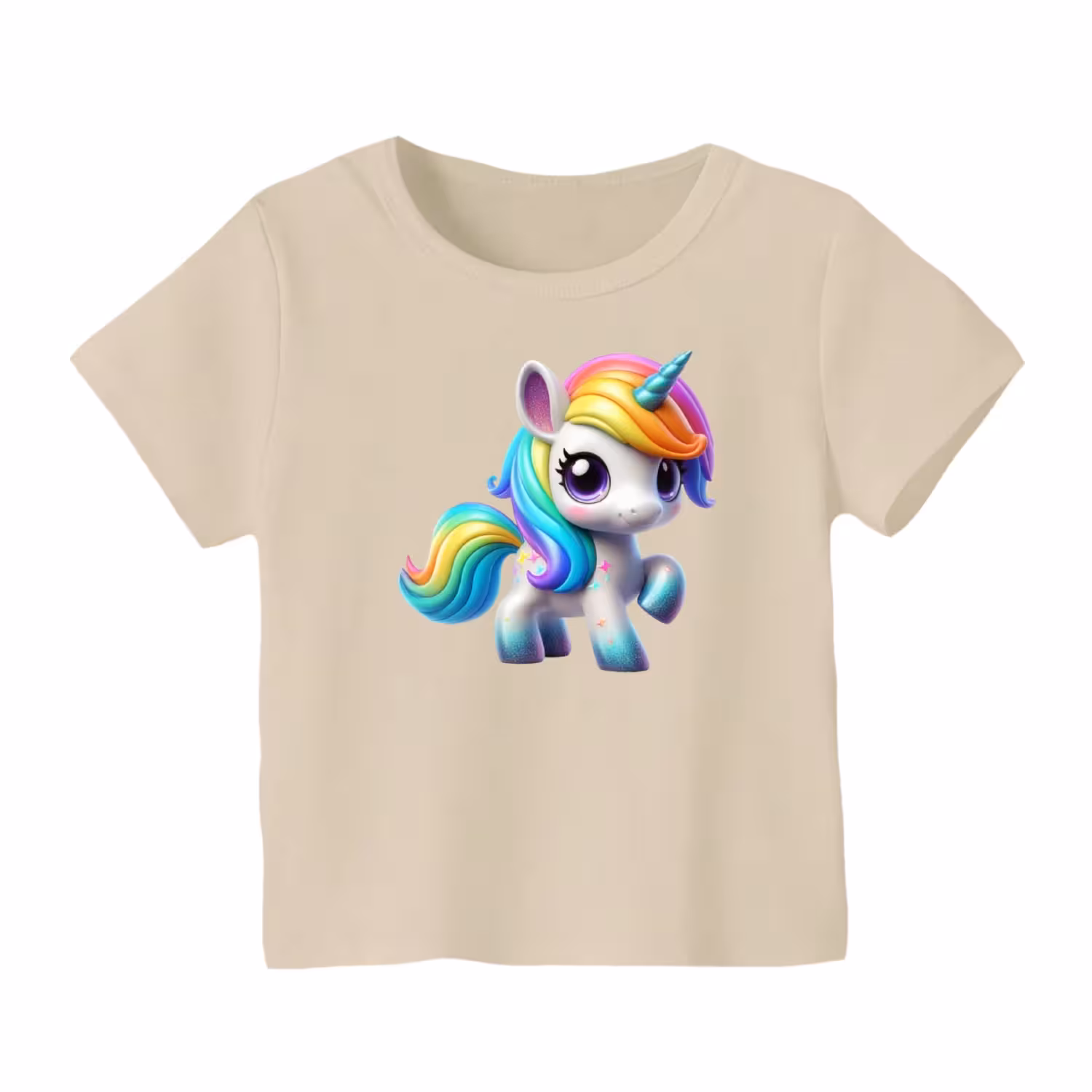 تی شرت آستین کوتاه بچگانه مدل یونیکورن کد 29 رنگ کرم