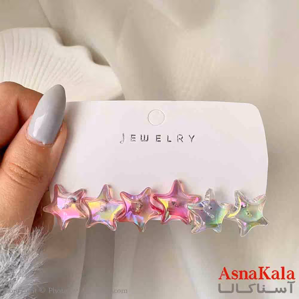 گوشواره زنانه استیل پک 3 جفتی مدل ستاره فانتزی رنگ صورتی کد GSH151921W