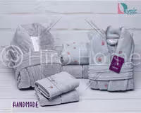 حوله ست دو نفره HANDMADE رنگ نقرابی و فیلی