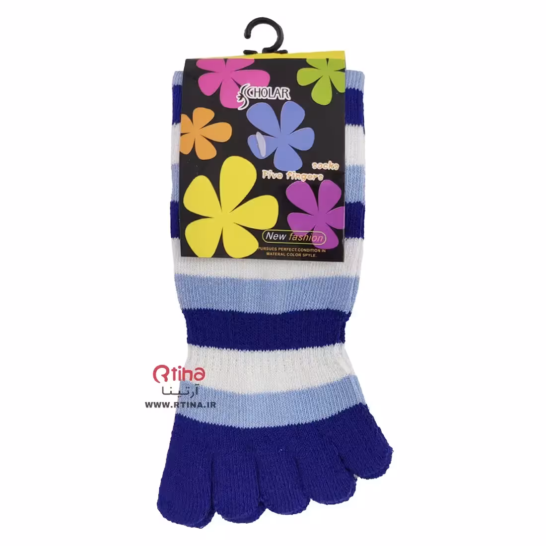 جوراب نخی انگشت  جدا /وسط کش رنگی راه راه