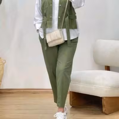 مانتو اسپرت زنانه کتان مدل ست شلوار شومیز و وست مجلسی