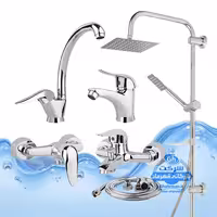 ست 6 عددی شیرآلات مدل قهرمان | شیر ظرفشویی   روشویی   حمام   توالت   شلنگ توالت   علم دوش صفحه استیل | کروم براق