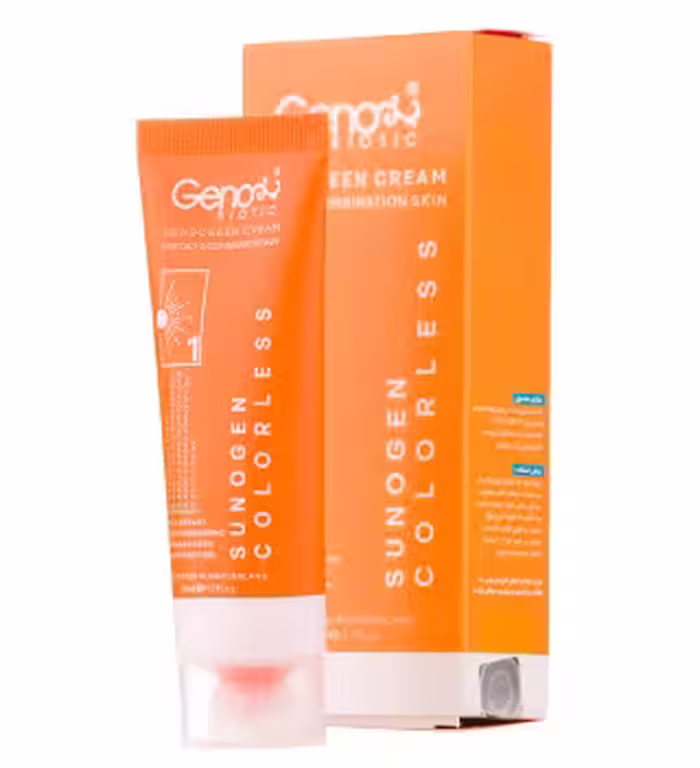 ضد آفتاب ژنوبایوتیک بی رنگ پوست چرب و مختلط مدل Sunogen با SPF50
