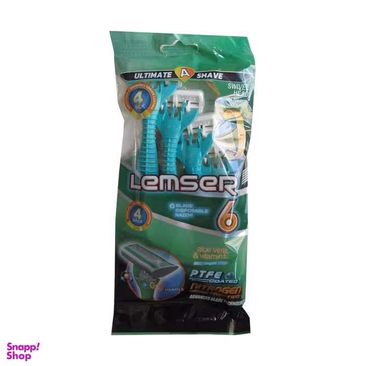 تیغ لمسر (Lemser) مدل شش لبه پفکی رنگ سبز بسته 4 عددی