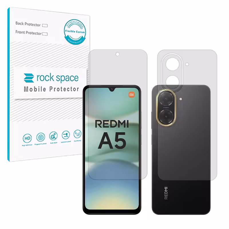 گلس صفحه نمایش و پشت گوشی شیائومی Redmi A5 4G مدل نانو هیدروژل شفاف برند راک اسپیس کد SS