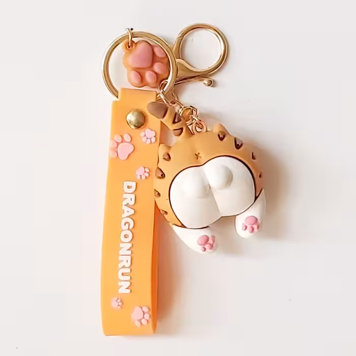 جاسوئیچی فانتزی سیلیکونی وارداتی طرح گربه رنگ نارنجی