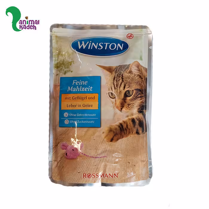 پوچ گربه وینستون طعم مرغ و جگر در ژله 100 گرمی