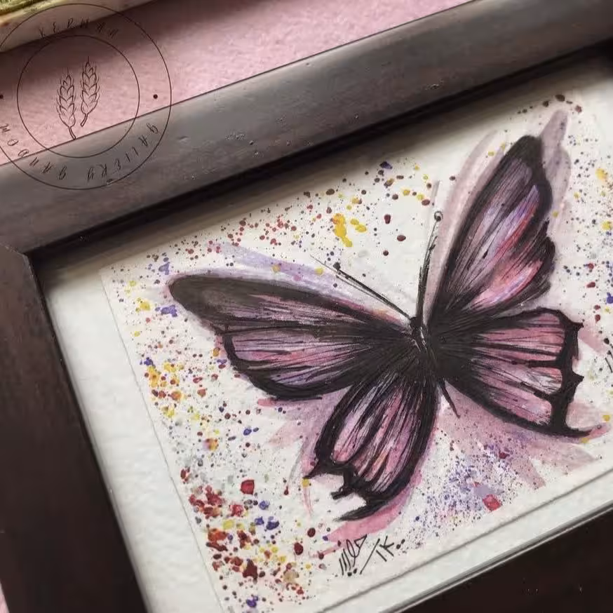 تابلو آبرنگ         طرح پروانه 11در 15 سانت