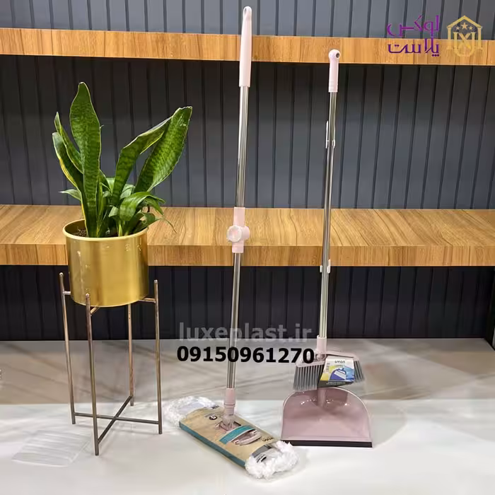 ست طی میکروفایبر و جارو خاک انداز دسته بلند ساده