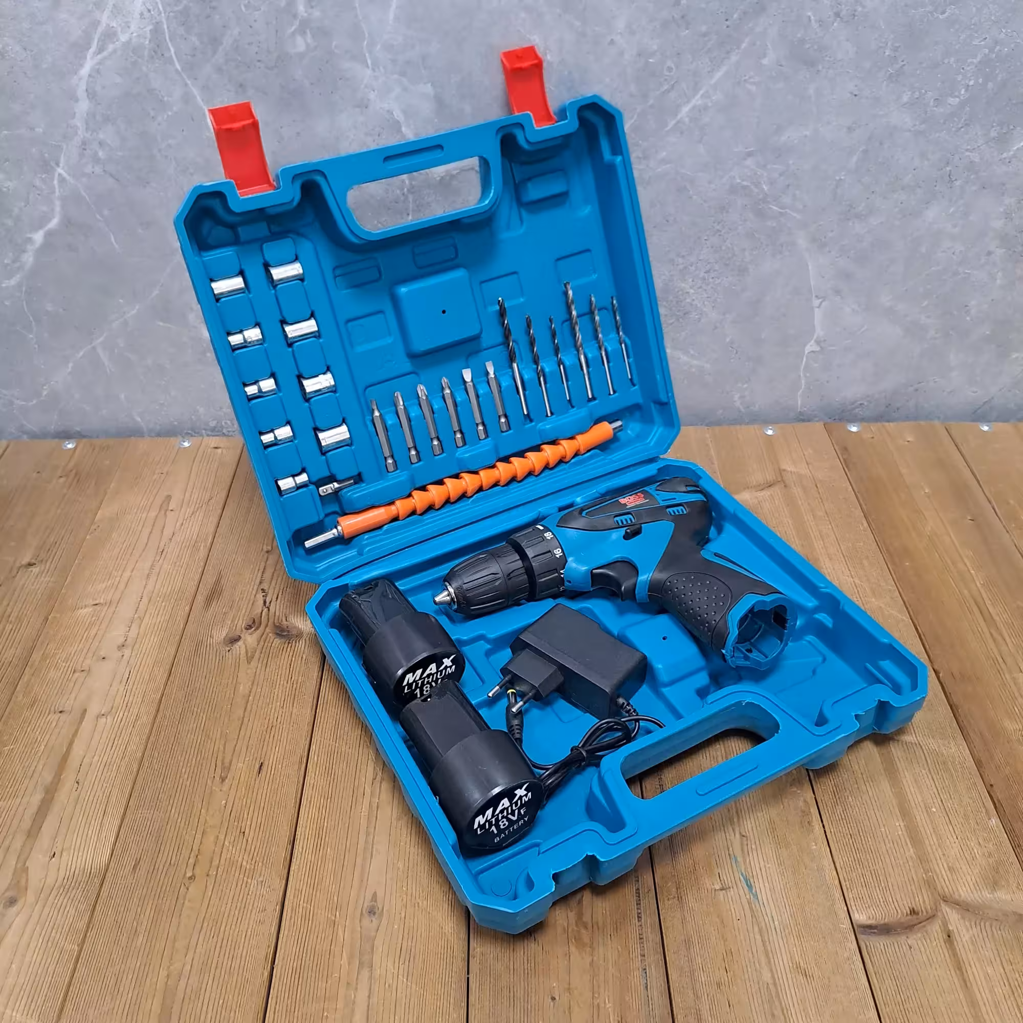 مجموعه 28 عددی دریل پیچ گوشتی شارژی سه نظام 10 اتوماتیک 18 ولت باس مدل LIFE _ STYLE کد 2