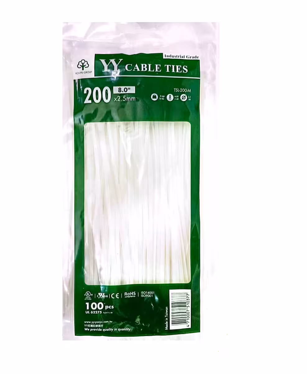 بست کمربندی طول 20 سانت ضخامت 2.5 میلیمتر رنگ سفید برند YY تایوان