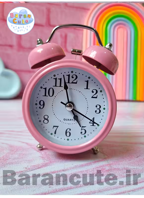 ساعت رومیزی سایز کوچک فانتزی زنگ دار بدنه فلزی طرح کلاسیک صورتی