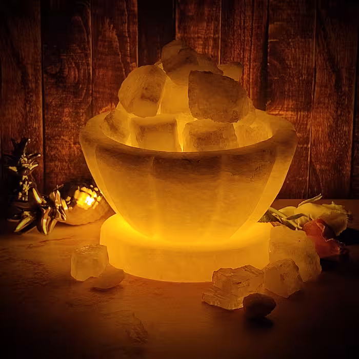 آباژور سنگ نمک مدل کاسه شیاردار پایه سنگی کد 200