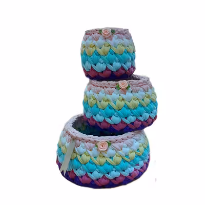 سبد قلاب بافی تریکو طرح خمره ای کد 1 مجموعه 3 عددی