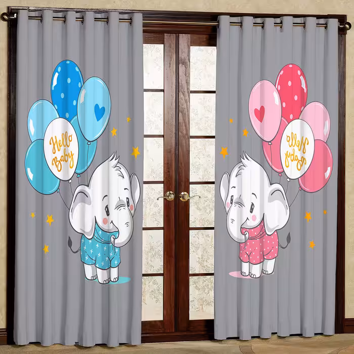 پرده مدل فیل و بادکنک هازان پانچی کد 4269a سایز 140x200 سانتی متر