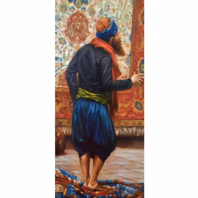 تابلو نقاشی رنگ روغن طرح تاجر فرش کد R1