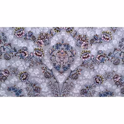  فرش ماشینی زمرد مشهد مدل گل آذین زمینه طوسی