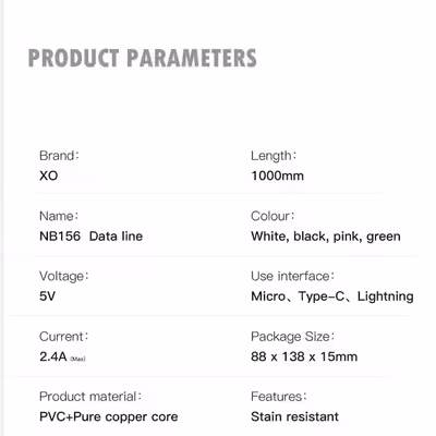 کابل تبدیل USB به microUSB ایکس او مدل NB156 طول1متر