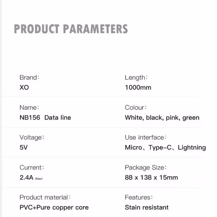 کابل تبدیل USB به microUSB ایکس او مدل NB156 طول1متر
